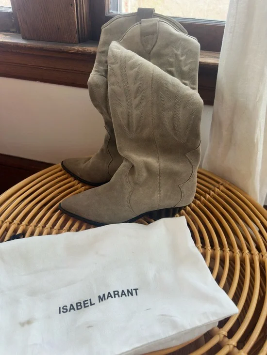 Isabel Marant Taupe Suede Western Heeled Boots - Picture 2 of 7